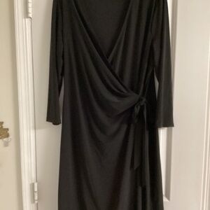 Anne Klein Black Faux Wrap Tie Waist Dress- size XL